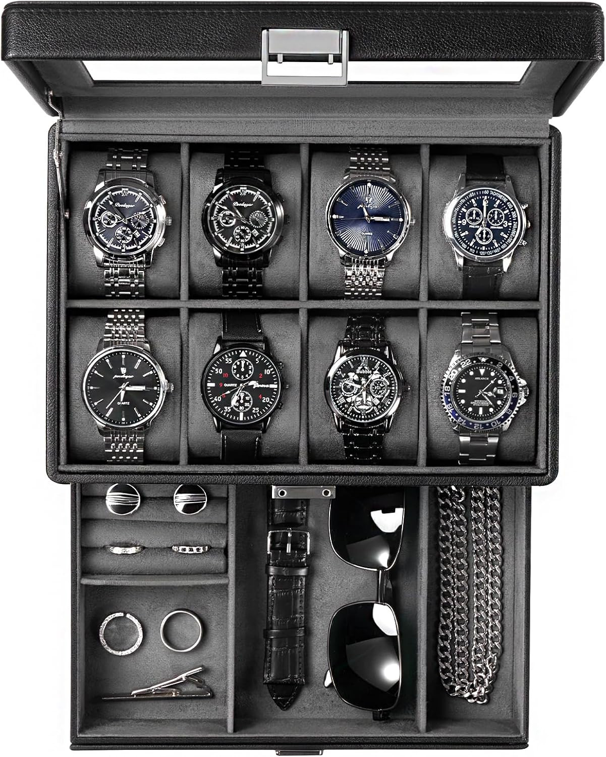 Premium Watch Box for Men, Jewelry Organizer Box with Drawer, Display Storage Ca
