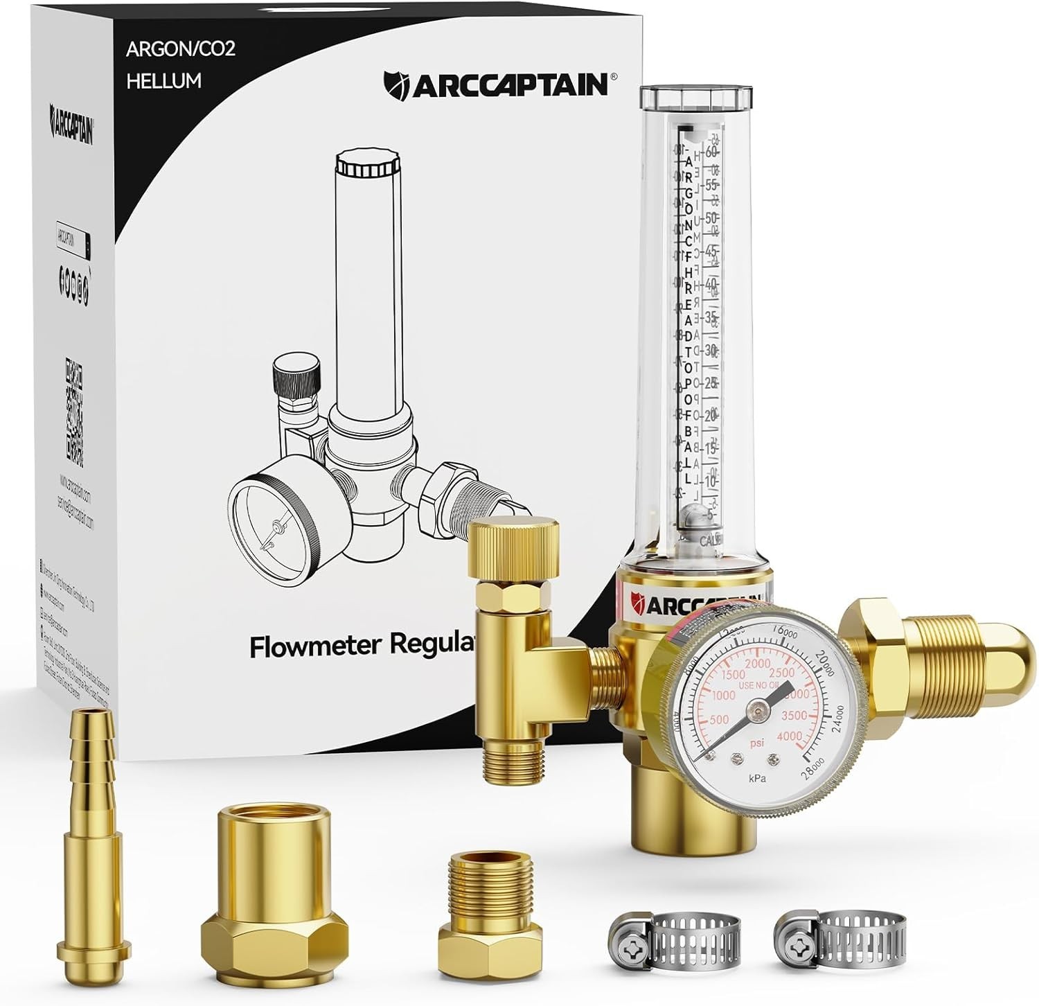 ARCCAPTAIN Argon/CO2/Helium Regulator, MIG and TIG Flow Meter Gas Regulator...