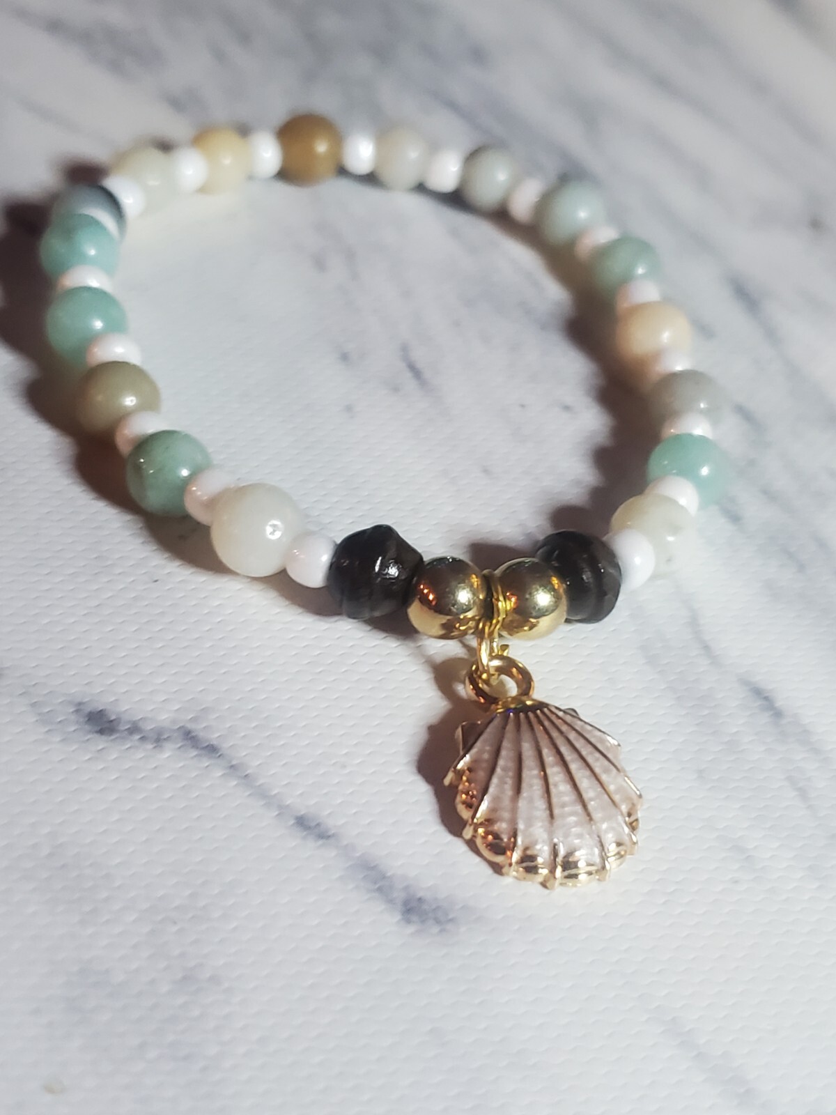 Beautiful Handmade Stone Beaded Bracelet With Sea Shell Charm