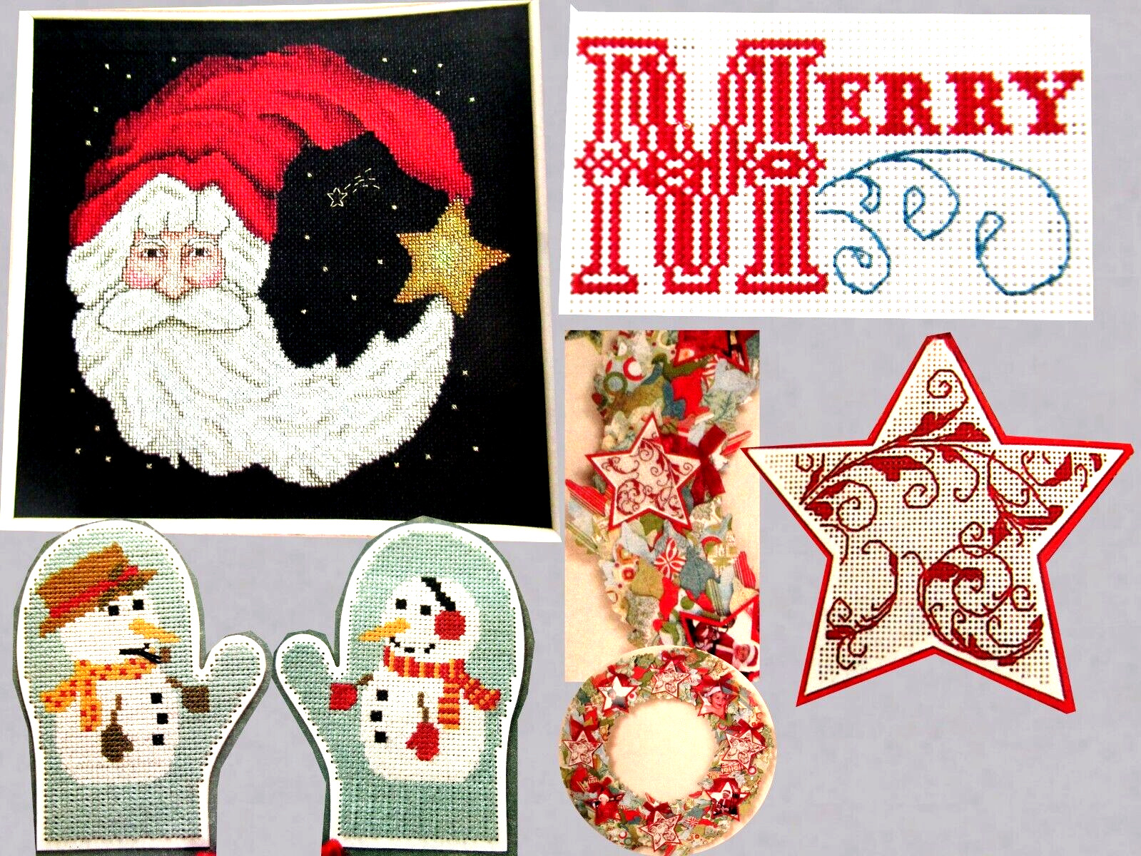 Starlight Santa Merry Star Trinkets Earmuff Hat Snowmen CROSS STITCH PATTERNS