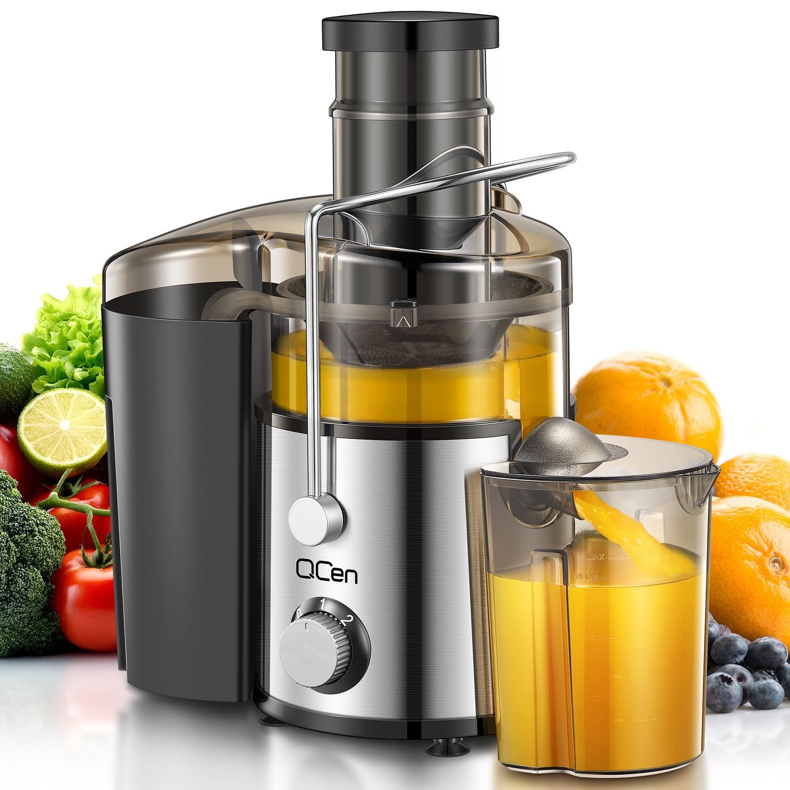 QCen Juicer Machine 800W Centrifugal Juicer Extra Wide Feed Chute KS-500L