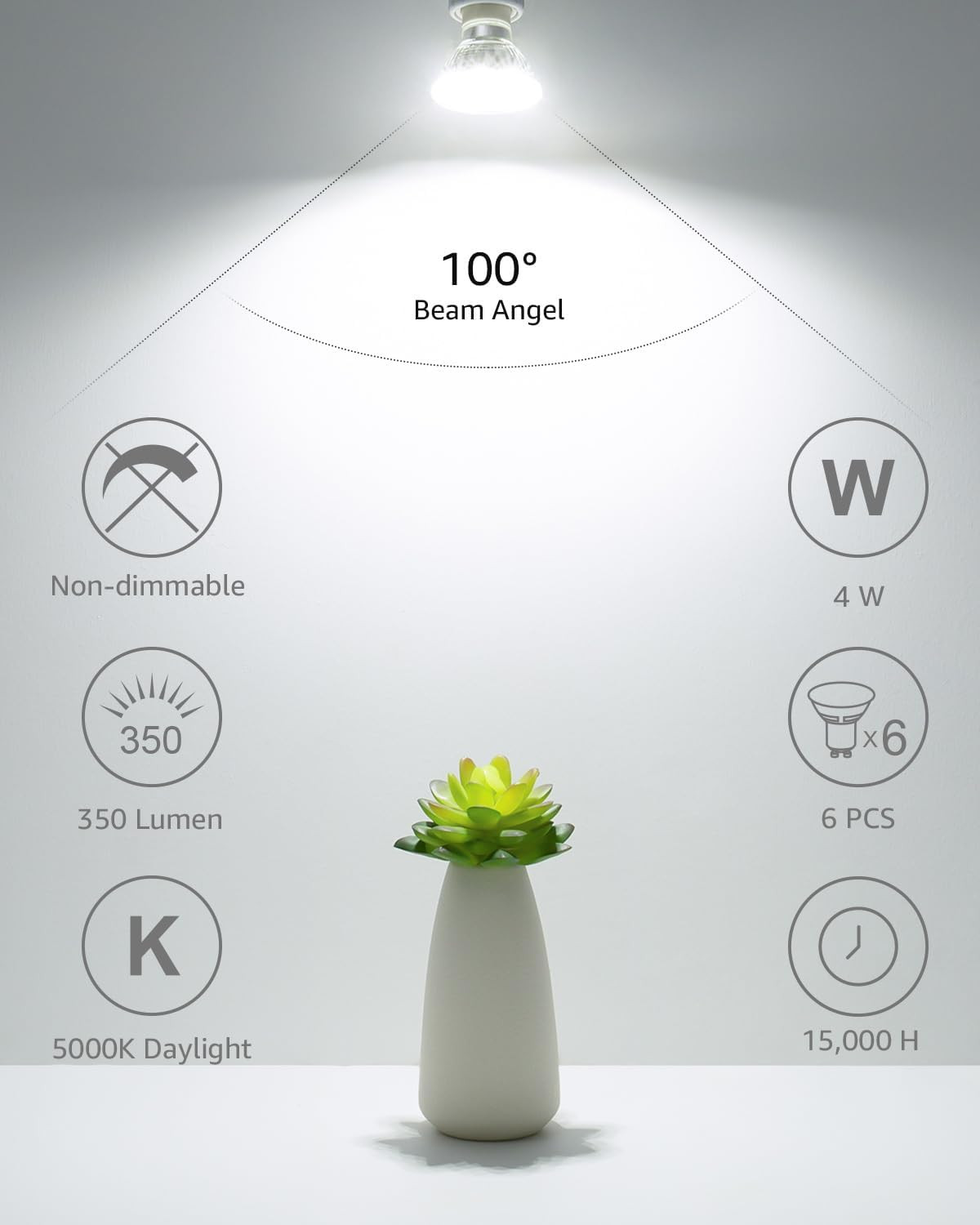 LE GU10 LED Light Bulbs Non-Dimmable, 5000K Daylight White GU10 Bulb Replacement
