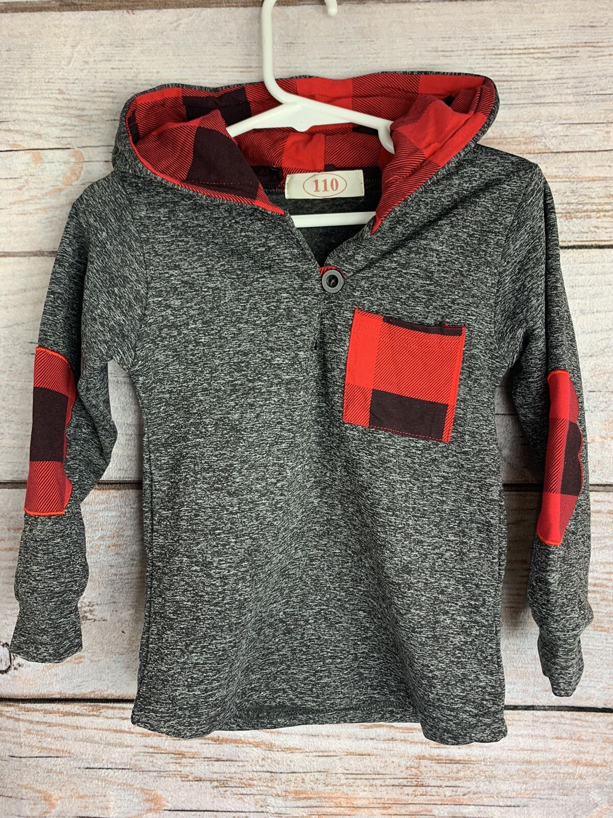110 Hoodie Black/White Variegated Red/Black Plaid Pocket/Hoodie EUC Toddler 2T3T