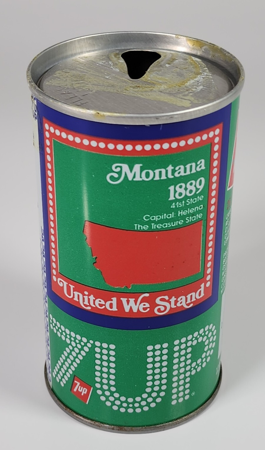 Vintage Steel 1970's 7Up Soda Pop Can United We Stand Montana State