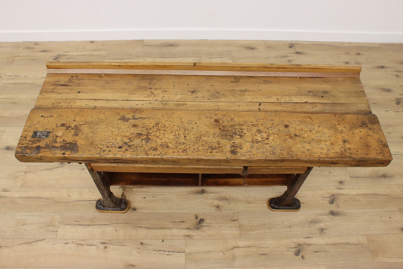 Industrial Antique Elm Workbench Wine Table Kitchen Island #55902