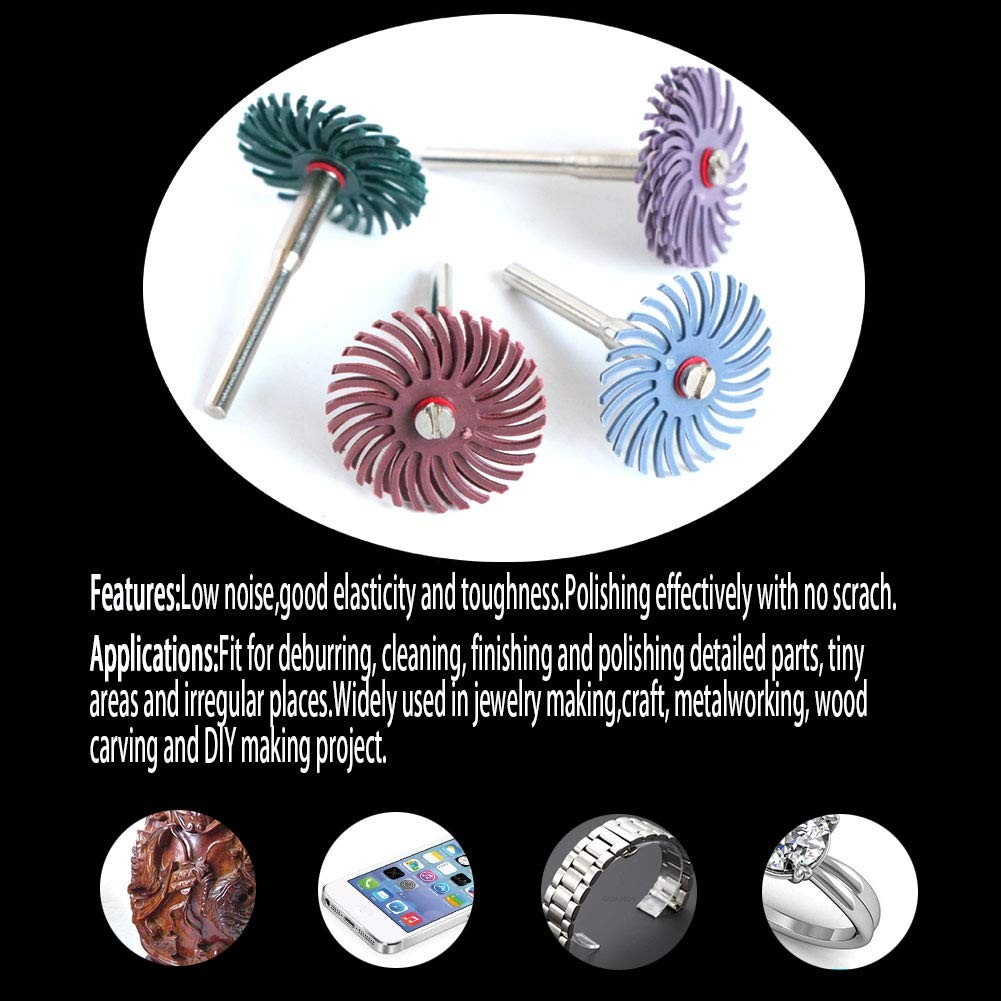 42 Pcs 1 Inch Radial Bristle Disc Kit with 3mm Shank 80-2500 Grit for Wood Metal
