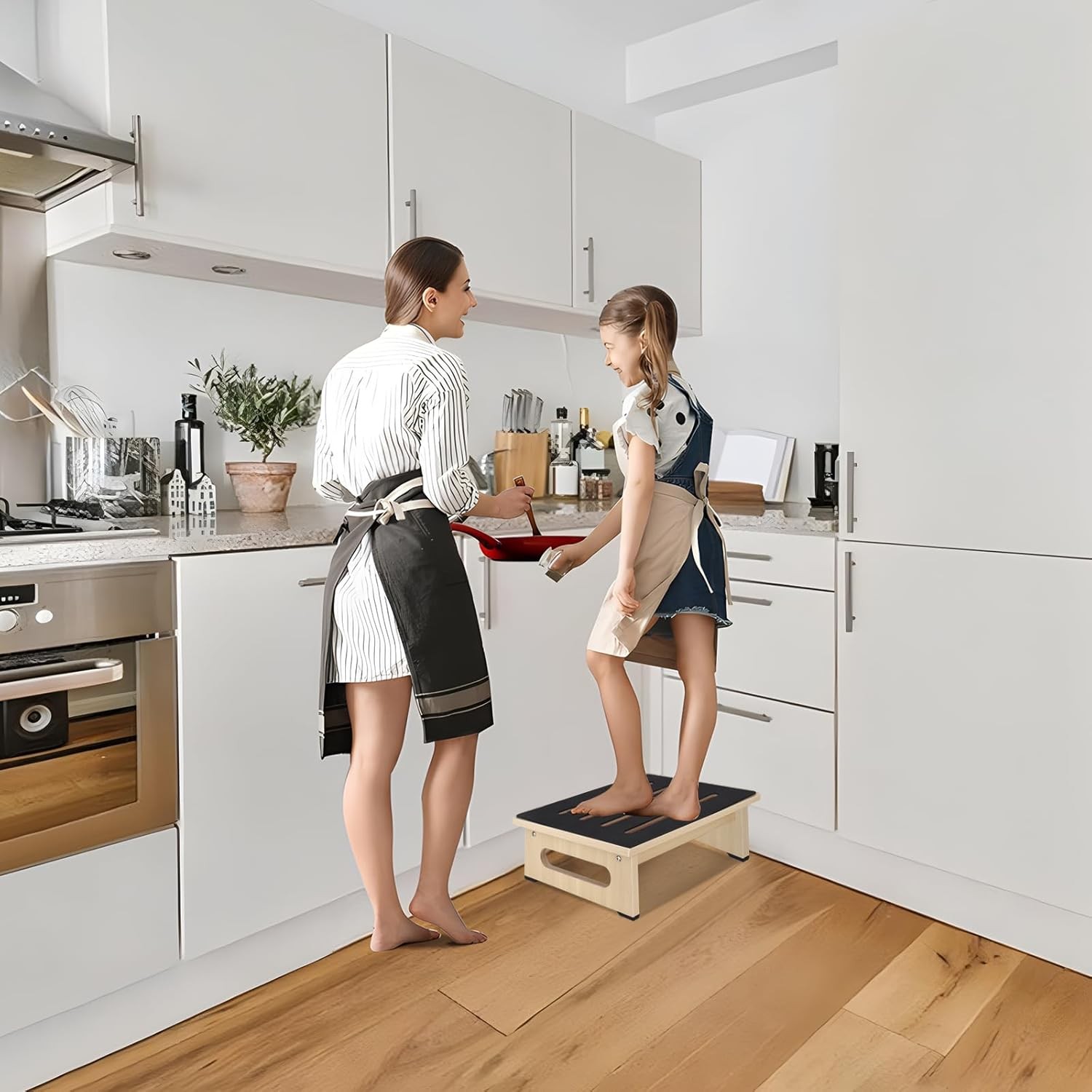 One Step Stool for Adults Seniors with Non-Slip Rubber 5.3 Inch, Light Wood