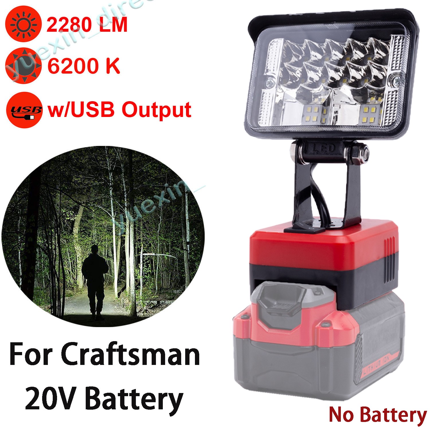 LED Work Light For Craftsman V20 20V Li-Ion Batteries 2800LM - w/FAST CHARGE USB