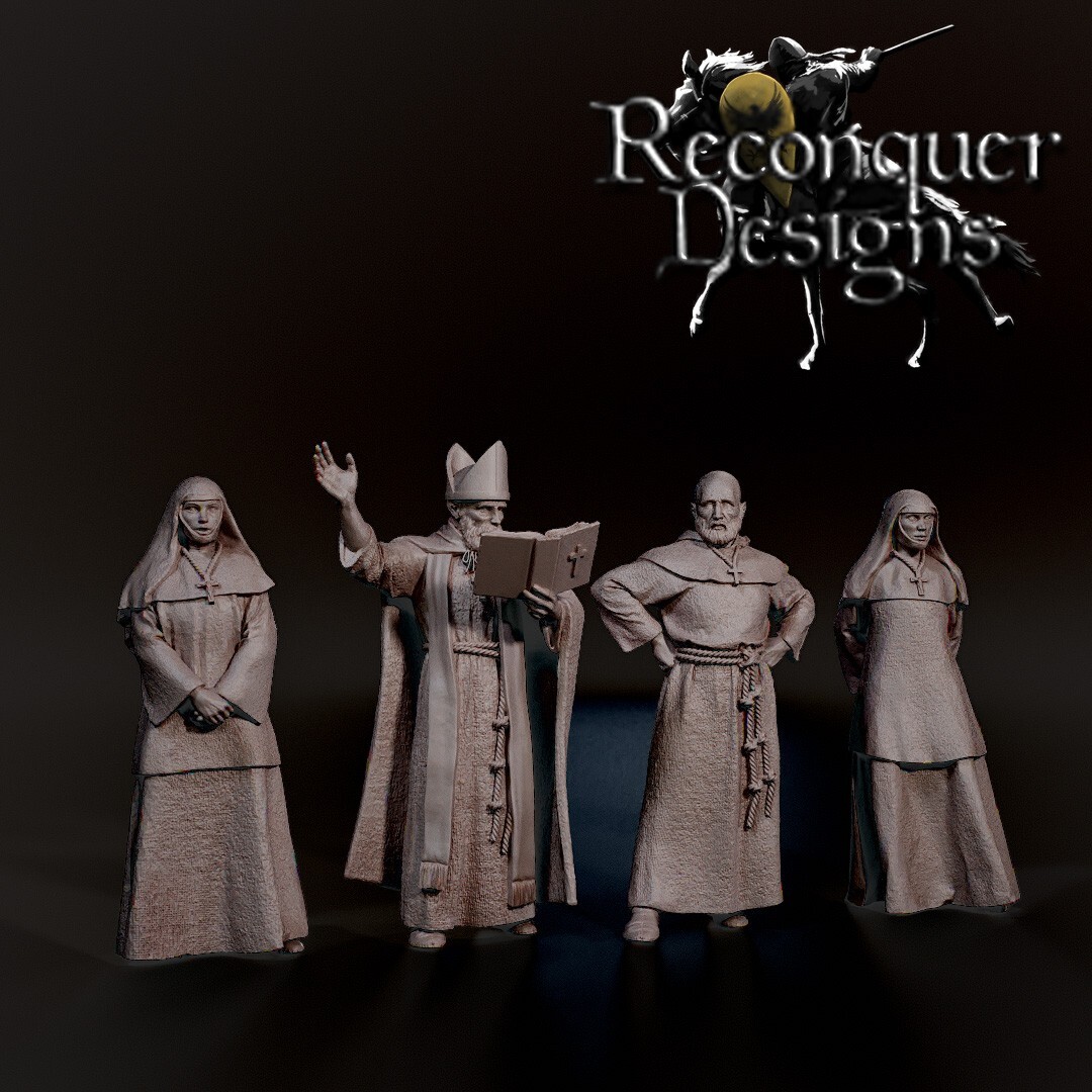 Reconquer Designs Miniatures Medieval Clergy Bishop Priest Nuns Civilian 20 28mm