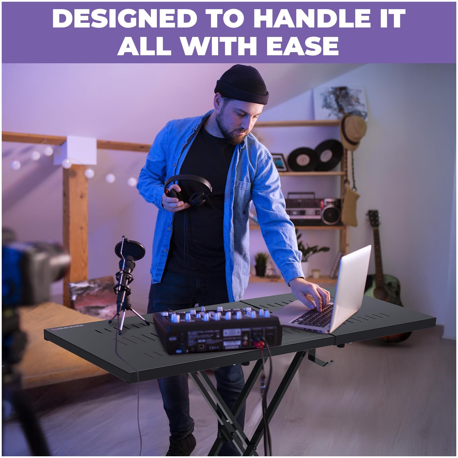 Expandable Portable DJ Table Stand for Audio Mixer, Laptop, & MIDI Controller