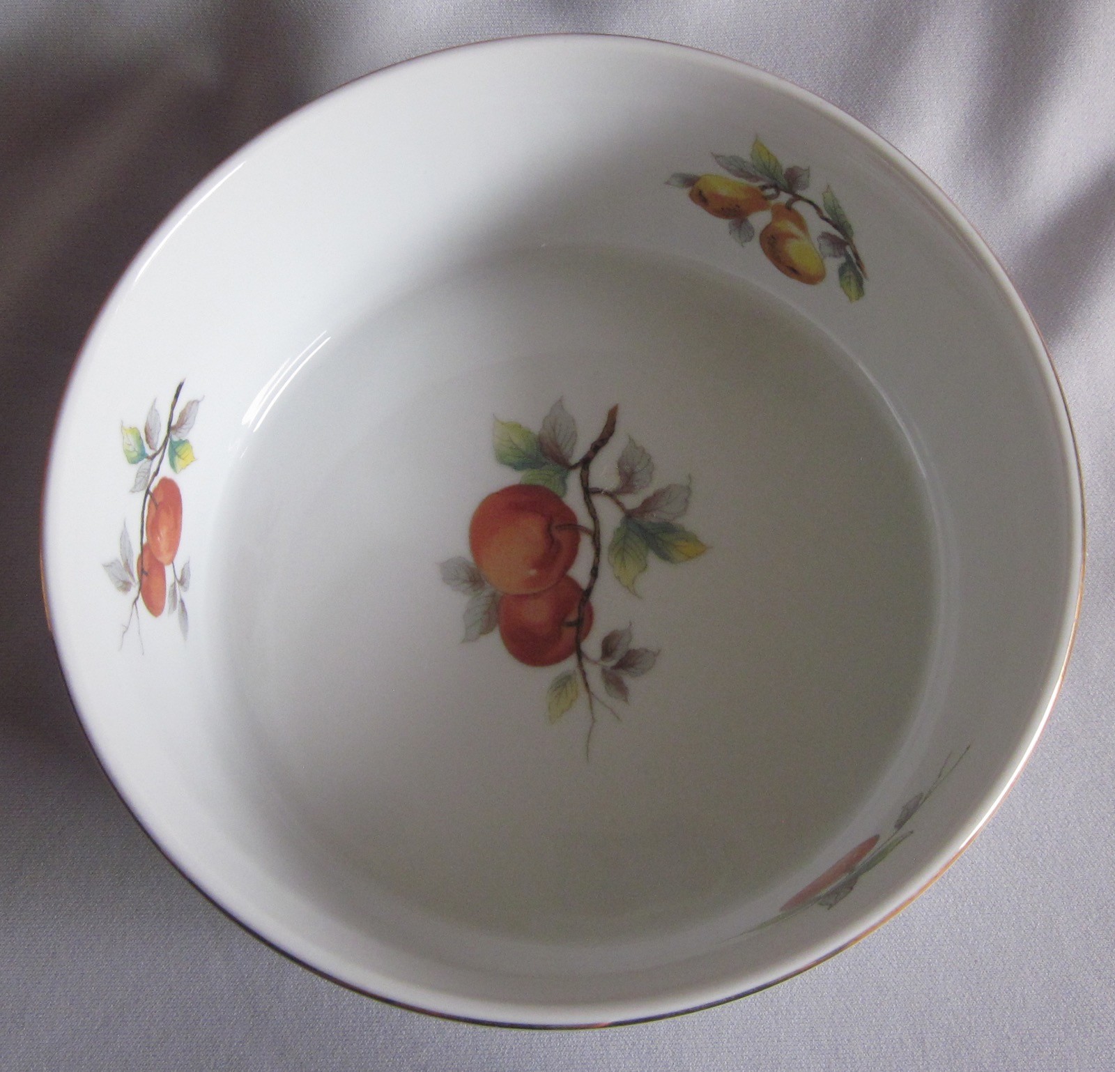 7 3/8" Souffle Dish Andrea by Sadek Fruit Pattern Gold Rim