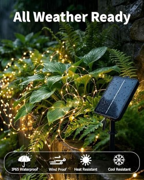 Solar Fairy String Lights Outdoor Remote Total 4 Pack Warm White + Multicolor