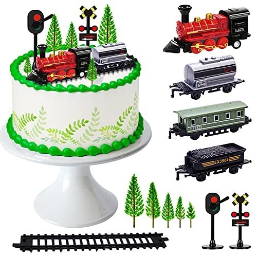 Train Cake Toppers Set - 13pcs Mini Train Decorations for Boys' Birthday Party,