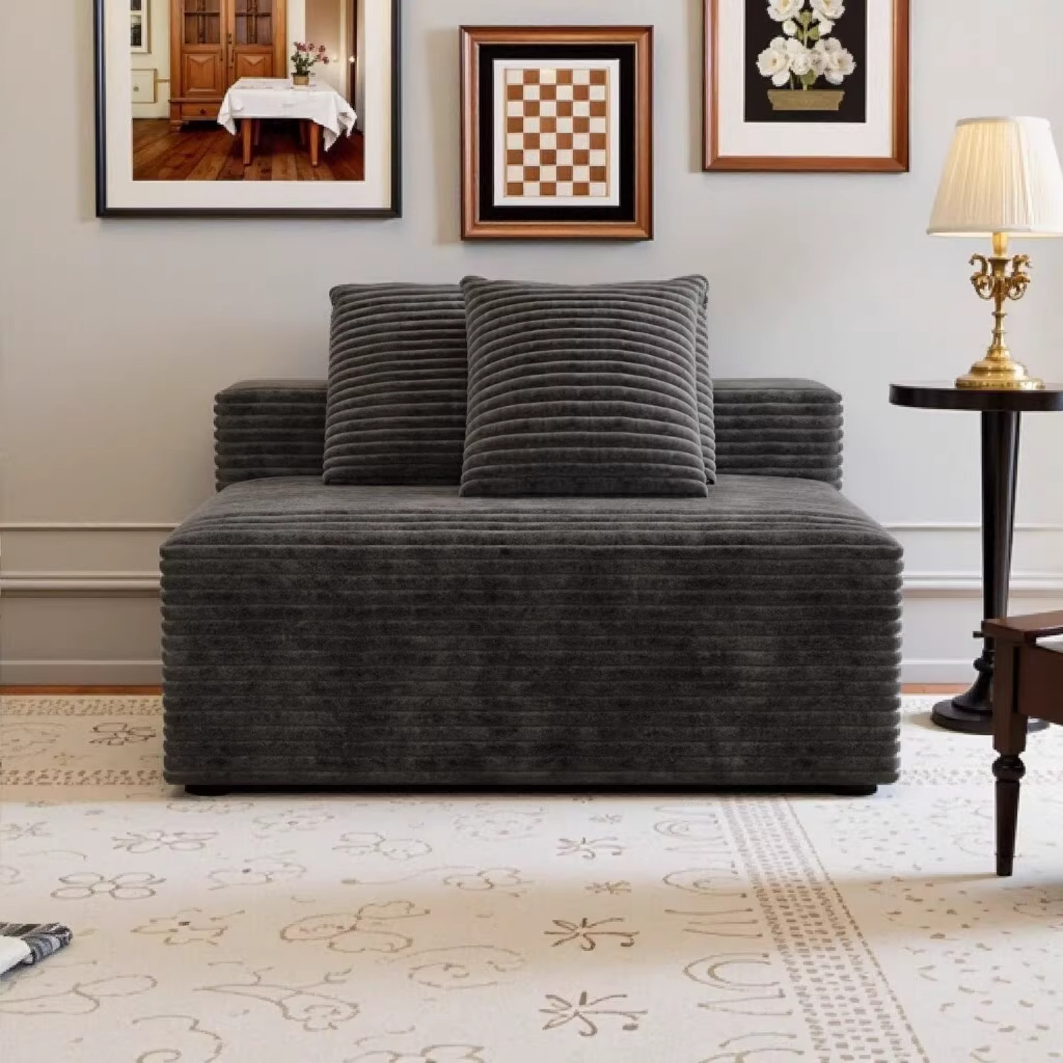 Small Space 2 Seater Corduroy Couch No Assembly High-Density Foam Floor Sofa