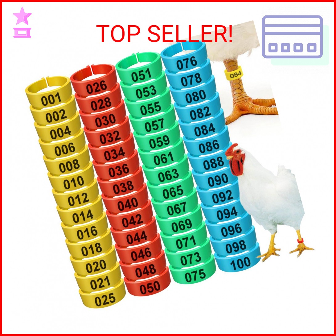 Hispqser 200Pcs Chicken Leg Bands, Multiple Color Poultry Identification Leg Rin