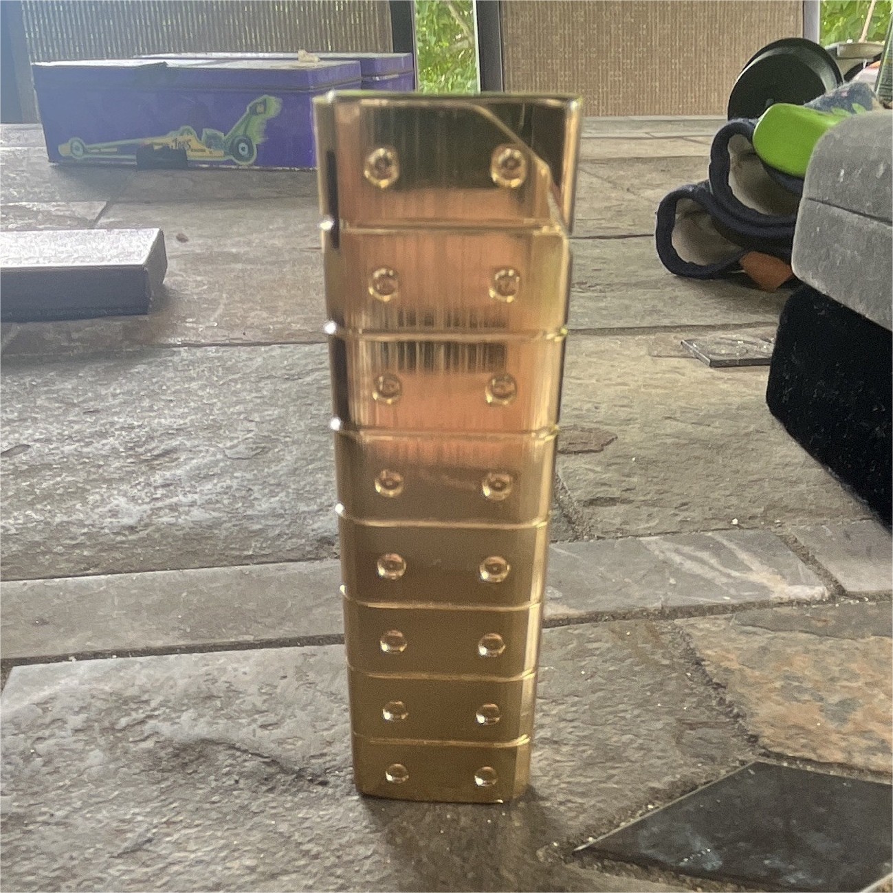 Gold Tone Metal Stacked Bar Design Refillable Collectible Lighter