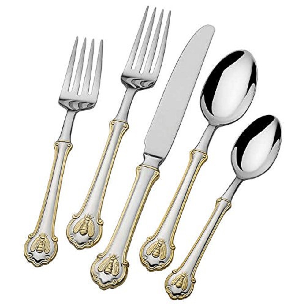 Wallace Napoleon Bee Gold Accent 18/10 Stainless Steel 5pc. Place Setting