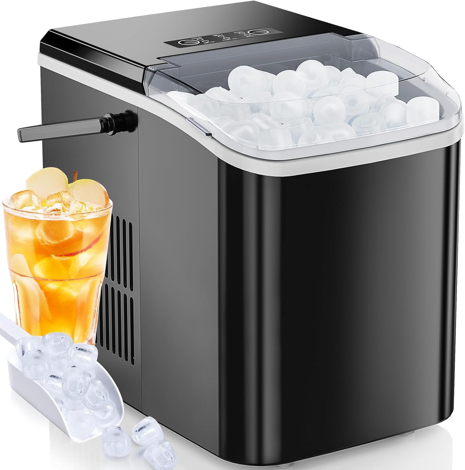 Ice Maker Machine with Handle,26Lbs in 24Hrs,9 Ice Cubes in 6 Mins,Auto-Cleaning