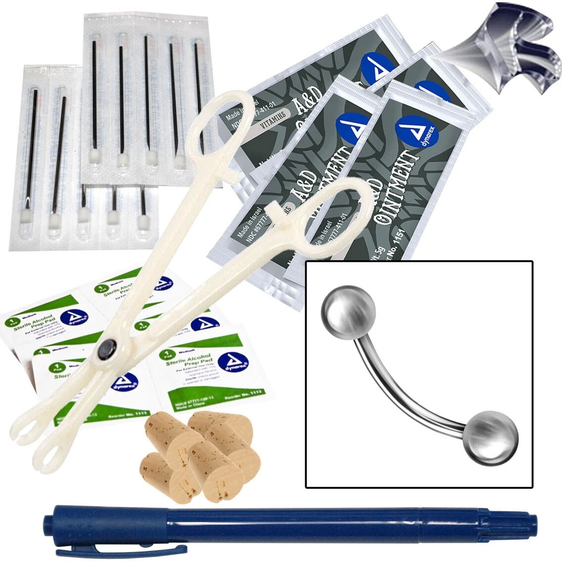 Eyebrow Mini Body Piercing Kit - 16G, 3/8in Length (10mm) Curved Barbell Jewelry