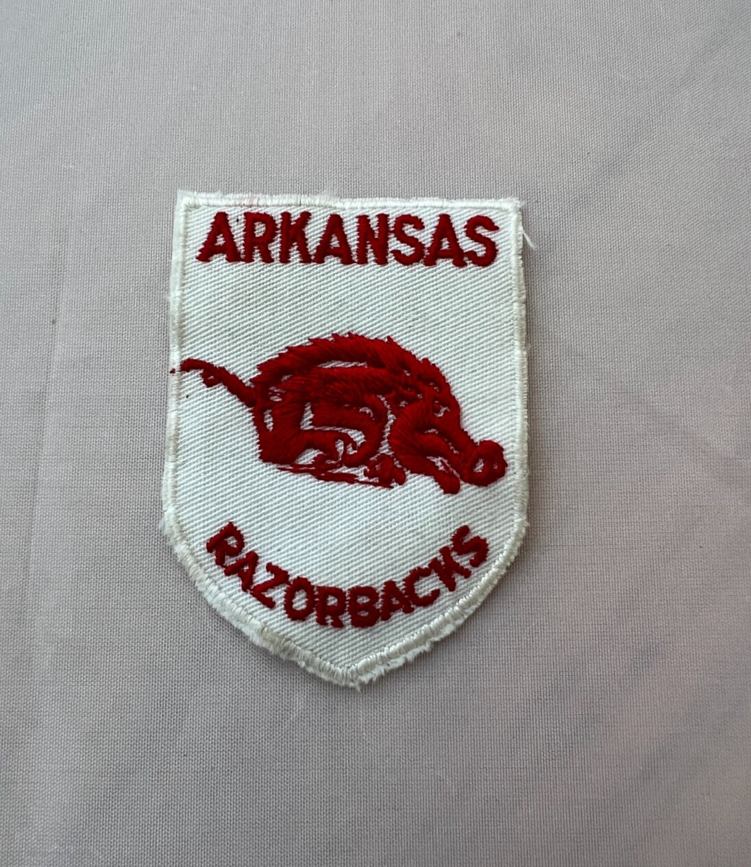 Vintage 80s Arkansas Razorbacks Sew On Patch White Red 3" x 2"