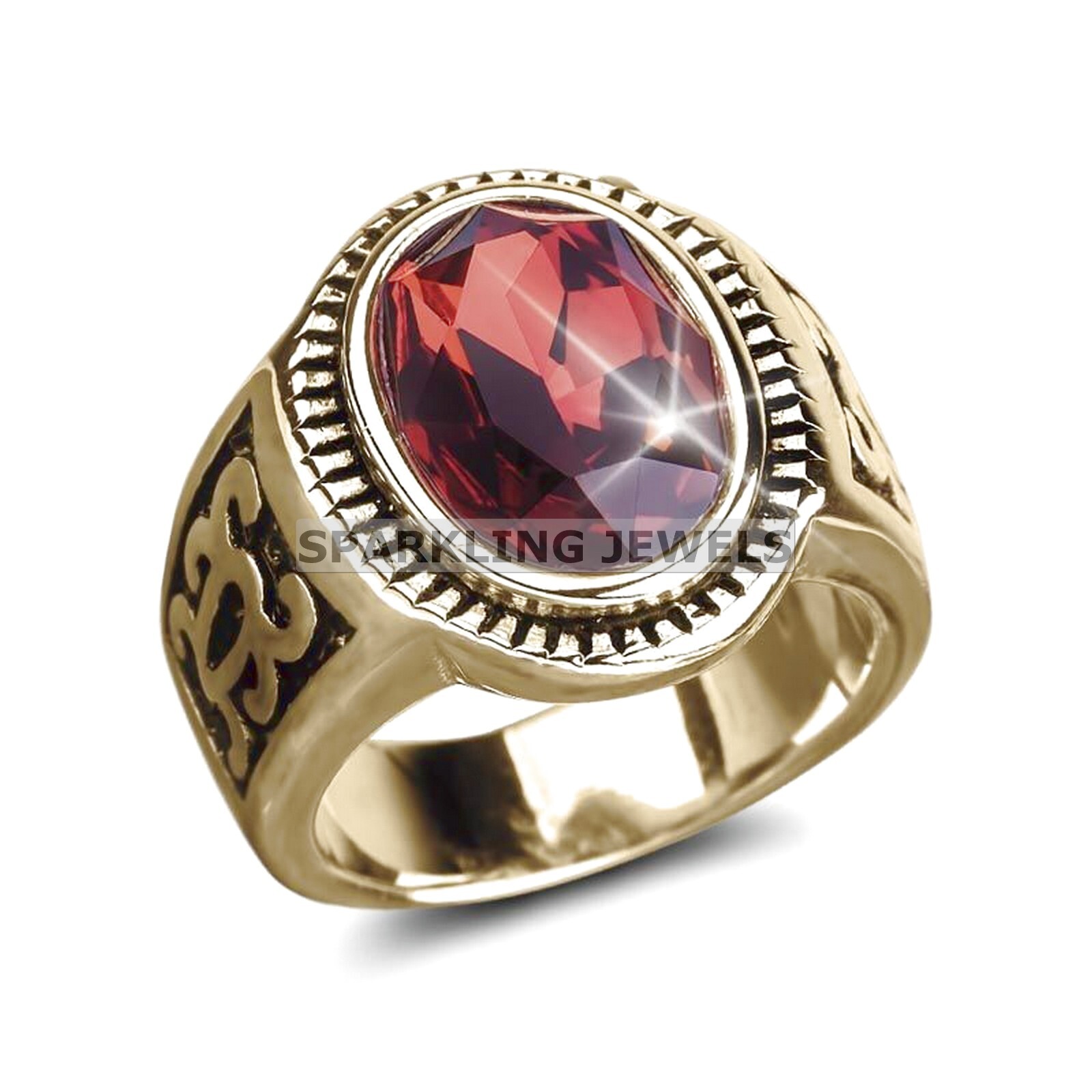 Calibrated Garnet Oval Cut With 14K Solid  Gold  Ring For Men #571