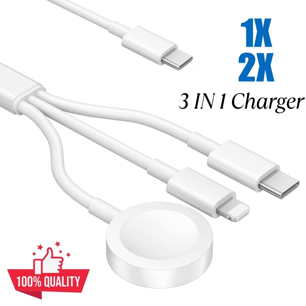 3 in 1 USB-C Fast Charging Cable for iPhone 16 15 14 13 12/iWatch S10 S9 S8 S7