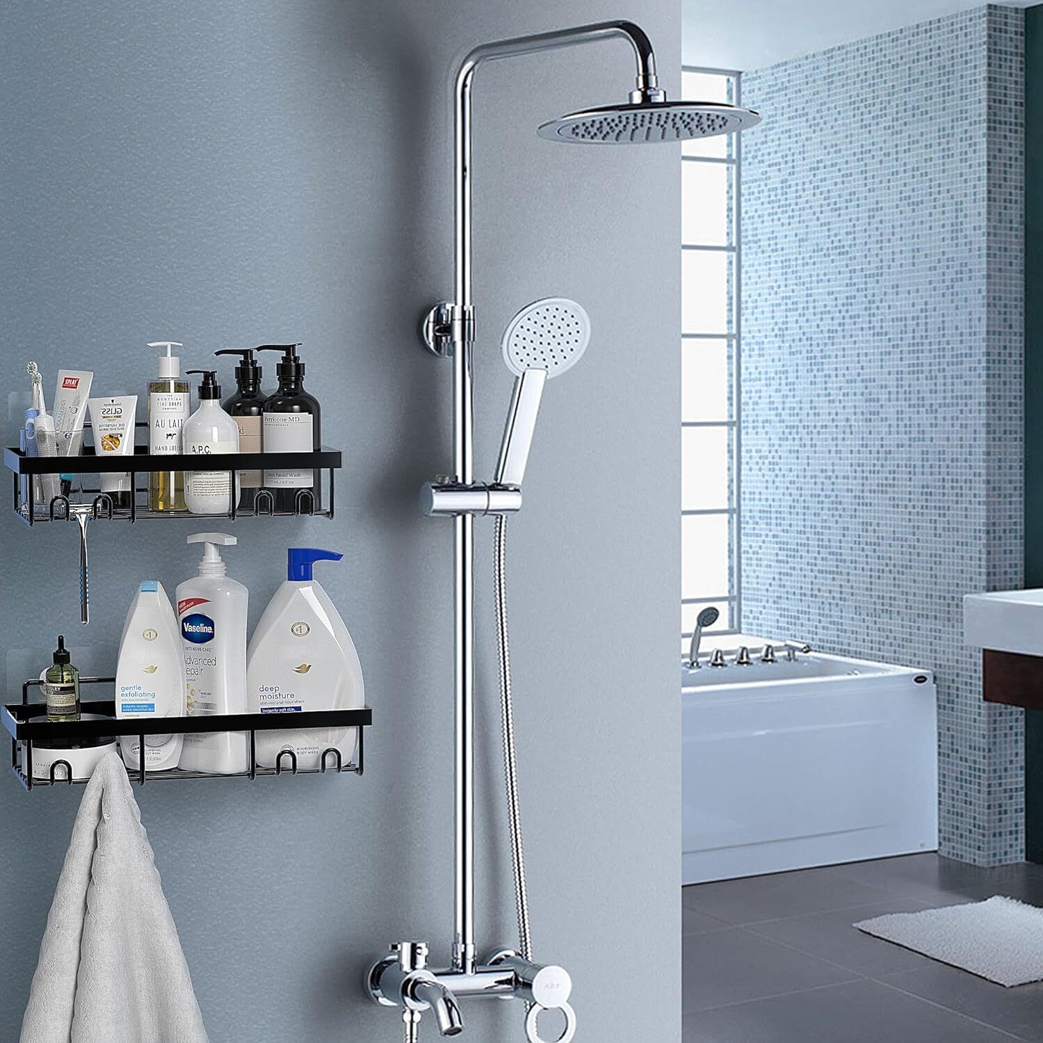 Moforoco 2 Pack Shower Caddy Adhesive for Replacement, No Drilling Large