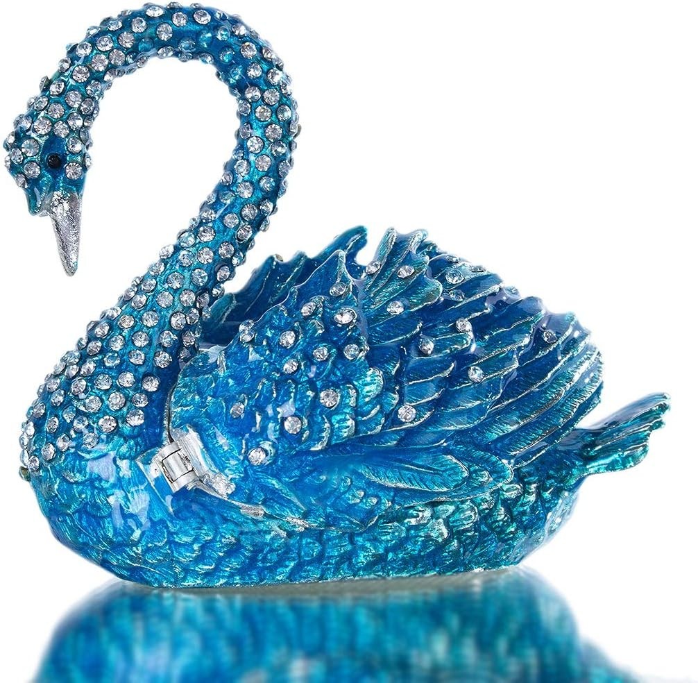 3.5 Inch Blue Swan Trinket Box Hinged Jewelry Box Figurine Decor Elegant Swan