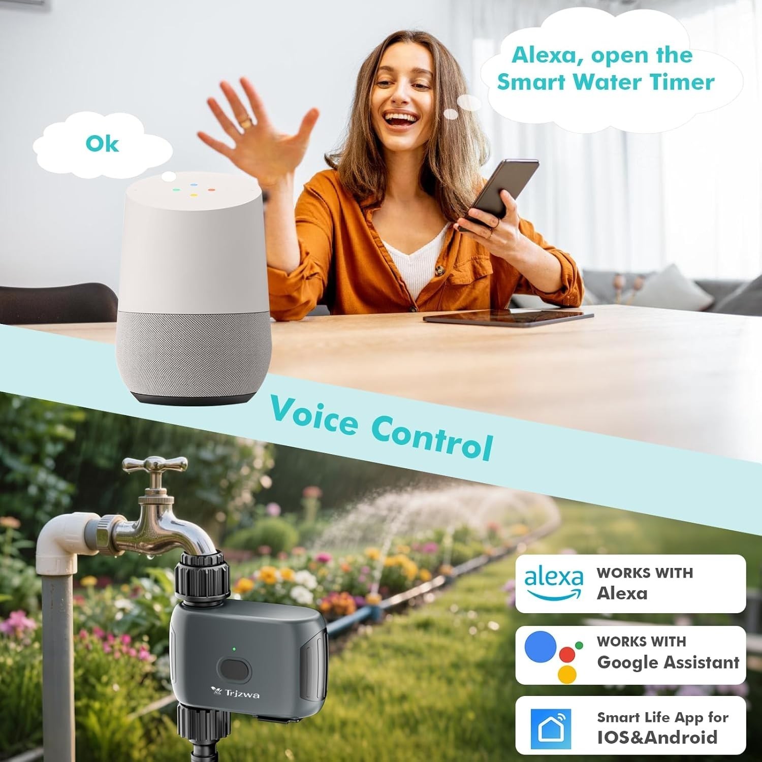 WiFi Sprinkler Controller, Smart Water Timer for Garden/Lawn - APP Control,New,q