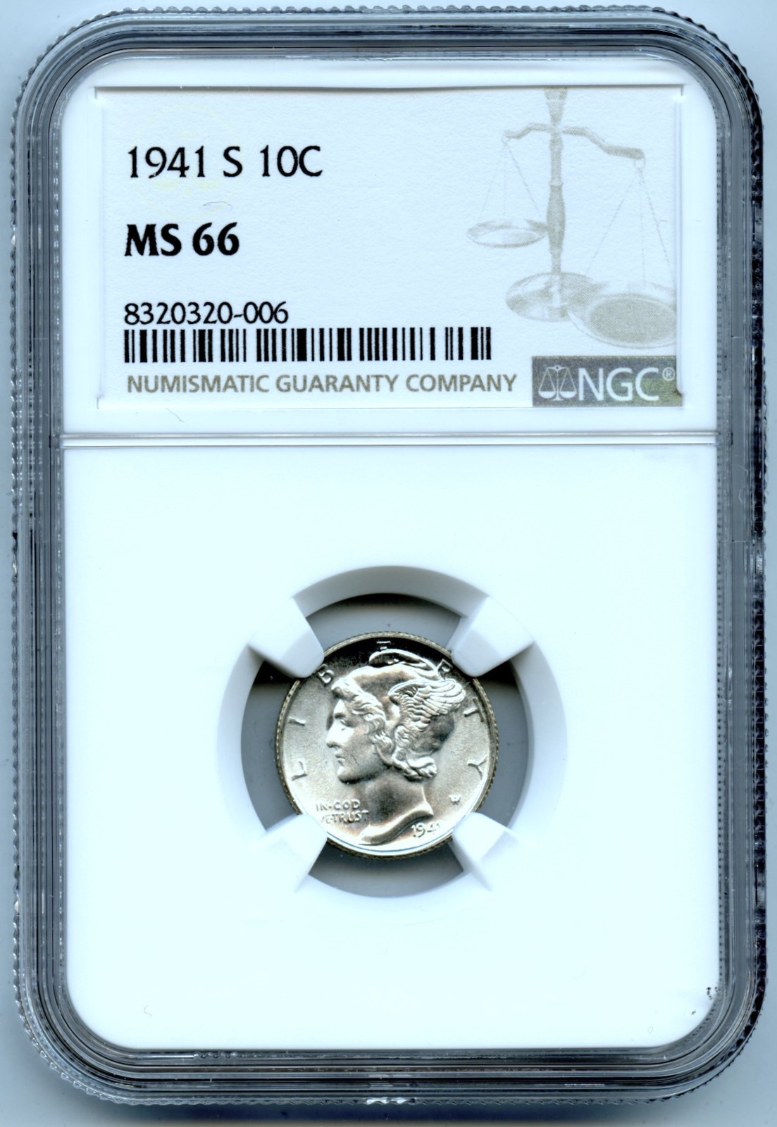 1941-S Mercury Dime, NGC MS 66