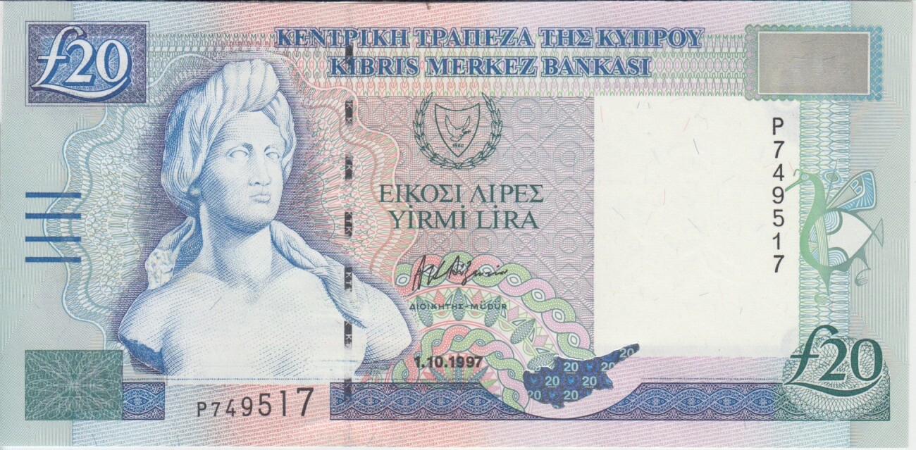Cyprus banknote P.63a 20 Pounds 1997, UNC  WE COMBINE      yyy  2001