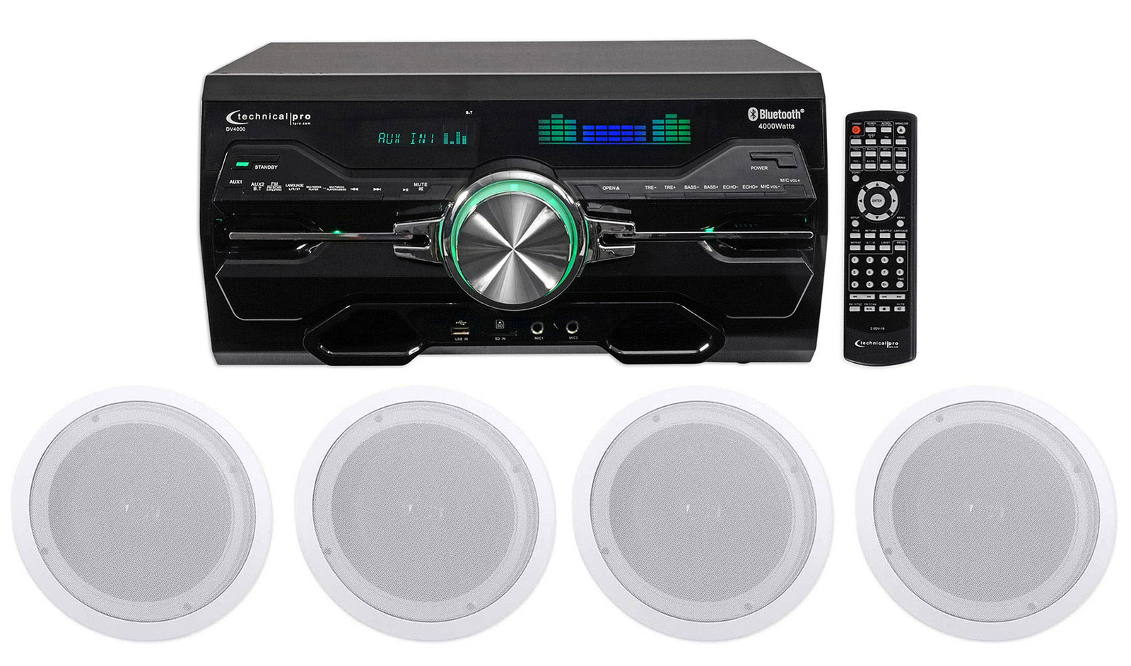 Technical Pro DV4000 4000w Home Theater DVD Receiver+(2) 8" Ceiling Speakers