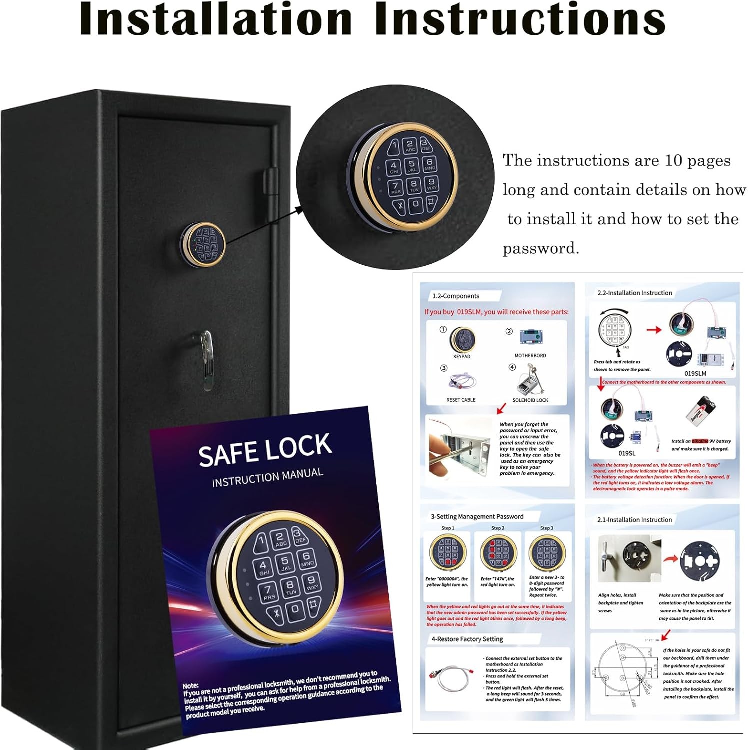 Safe Lock Replacement with Solenoid Lock Upgrade Electronic Digital Golden Lock