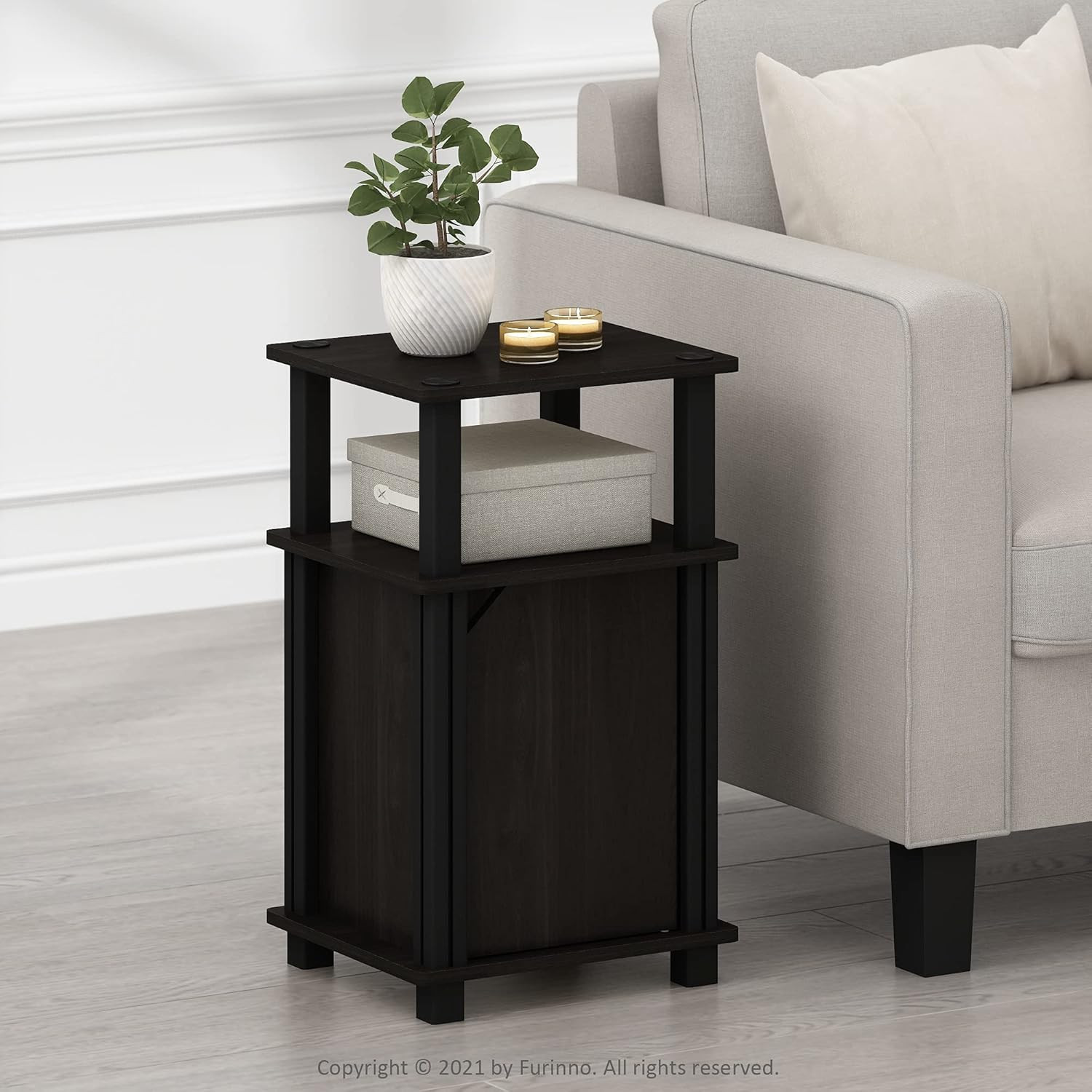 Brahms 3-Tier End Side Sofa Table/Nighstand with Door, 2-Pack, Espresso/Black