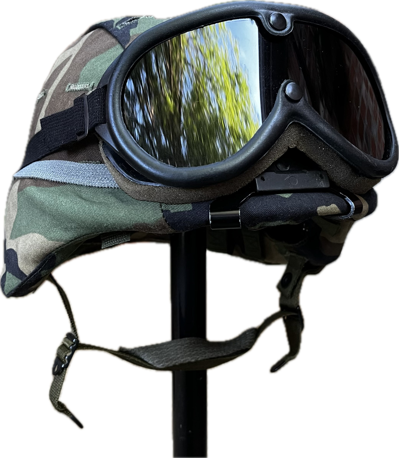 Large PASGT Ballistic Combat Helmet & Norotos Shroud Goggles Woodland Cover USGI