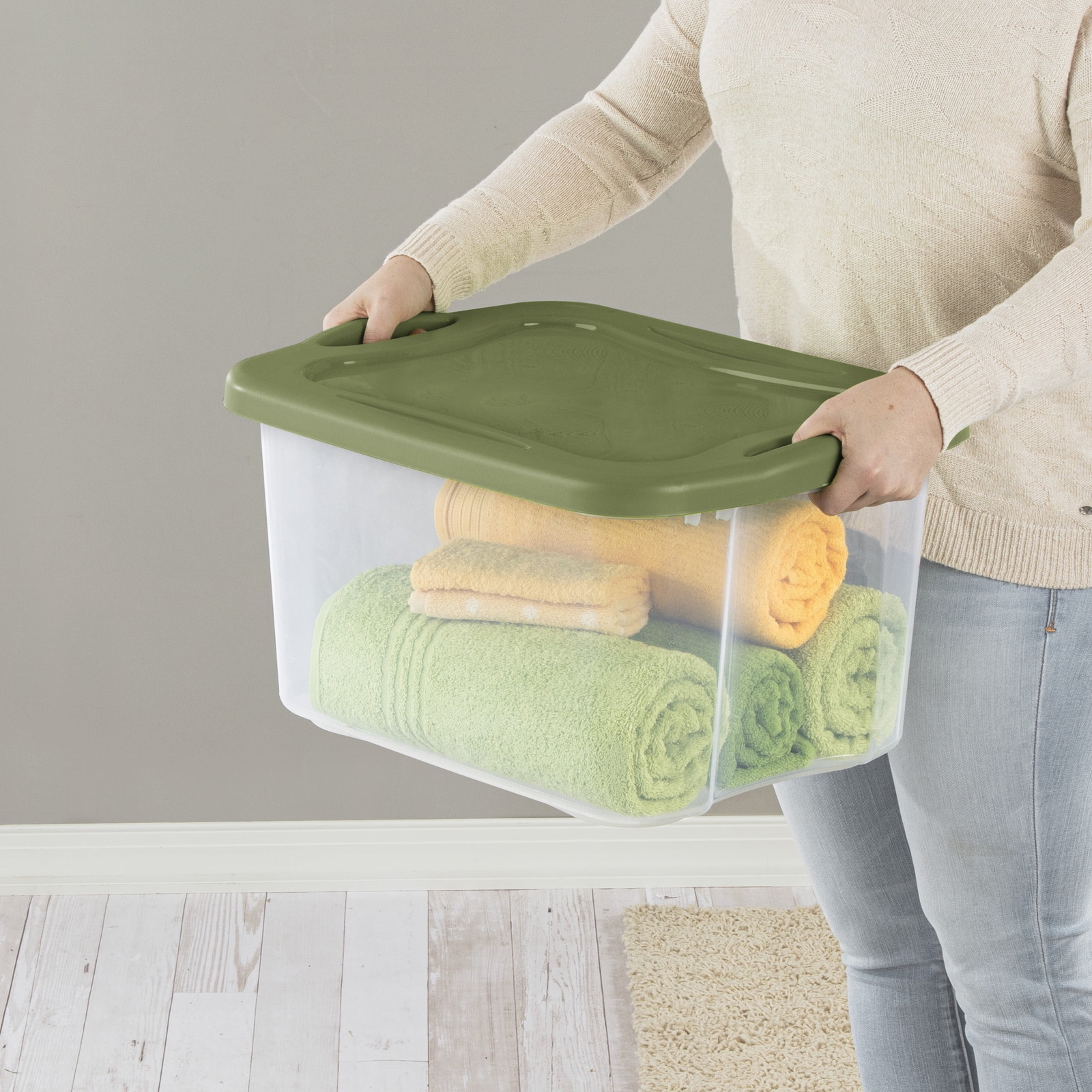 40 Quart EZ Carry, Plastic Storage Bin, Full-Grip Handles, Green