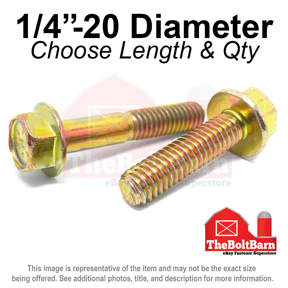 1/4"-20 Grade 8 Hex Flange Screws Frame Bolts Zinc Yellow (Pick Length & Qty)