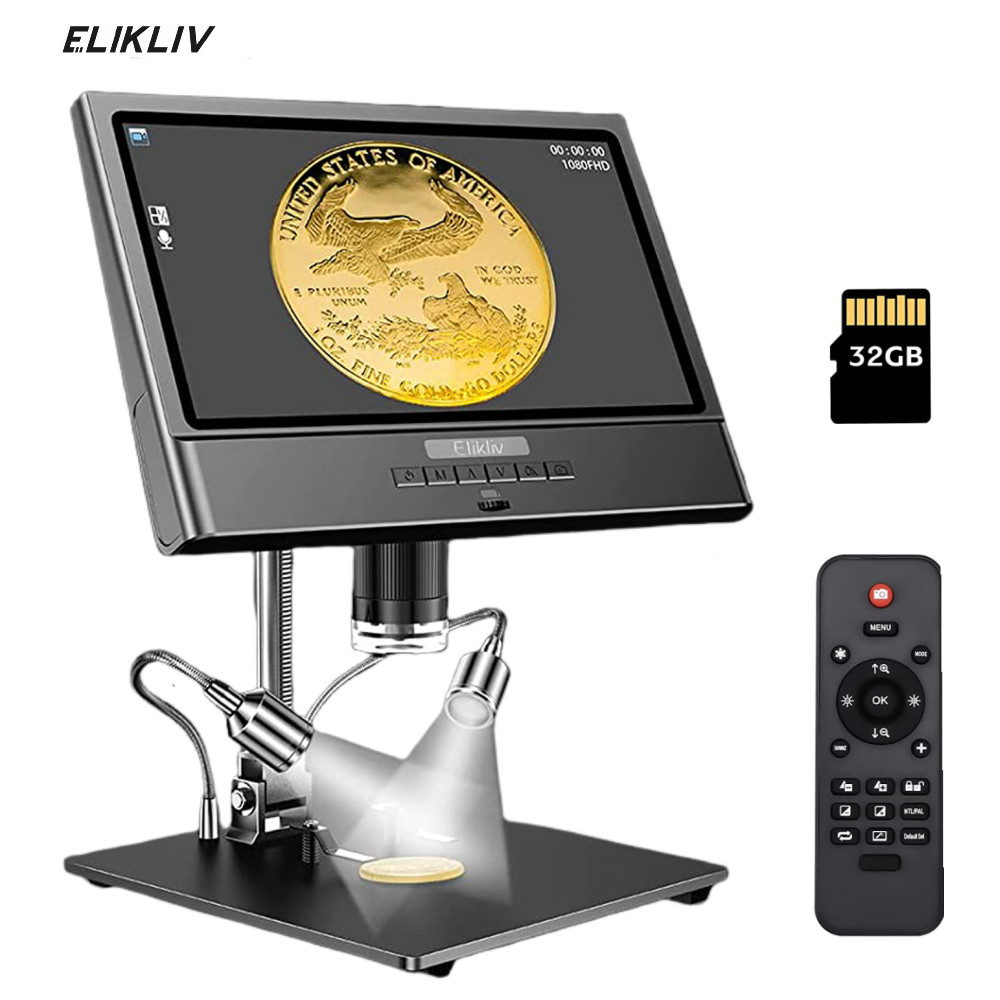 10" LCD Digital Microscope 50X-1300X Magnification 12MP FHD Camera 32GB 10 LEDs