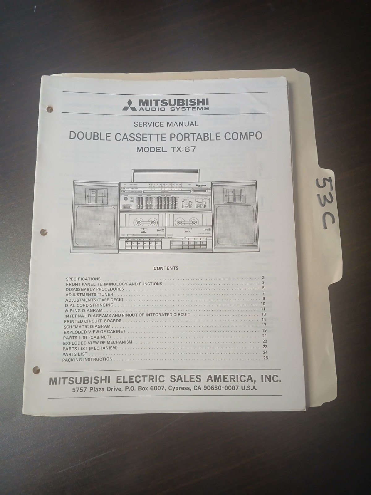 Mitsubishi TX 67 Service Manual Original Repair Book Cassette Compo