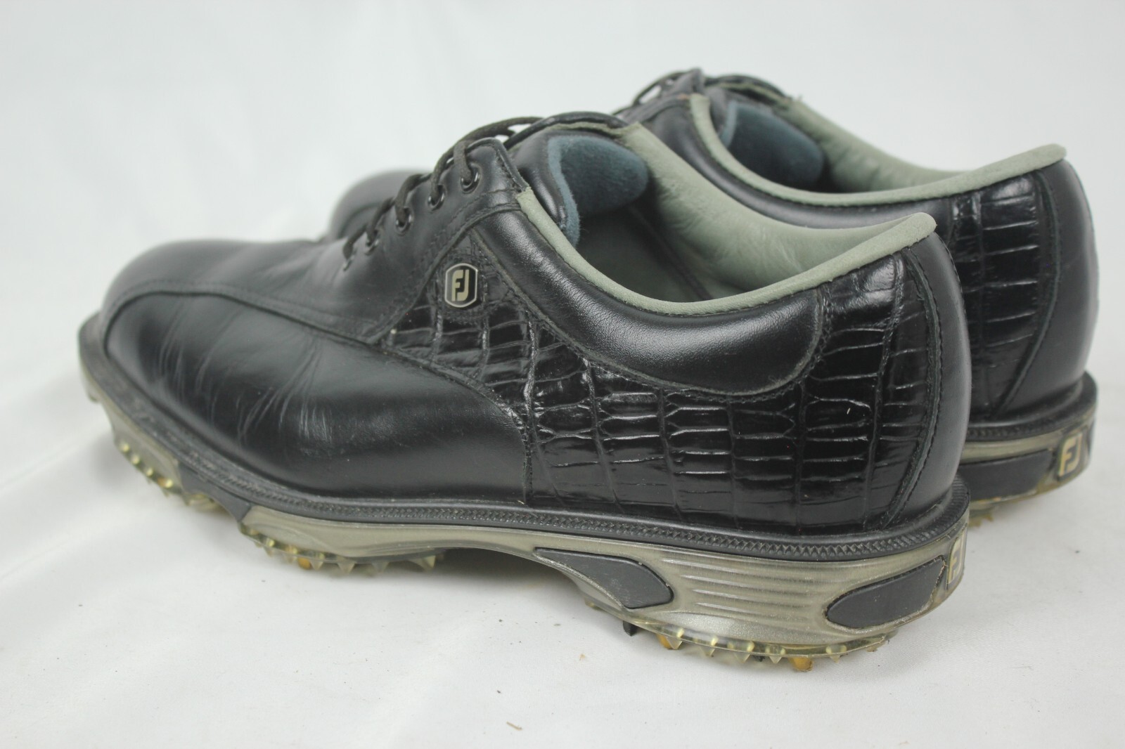 FOOTJOY DRYJOYS TOUR BLACK LEATHER WATERPROOF SPIKED GOLF SHOES SIZE 8.5 US VGC!