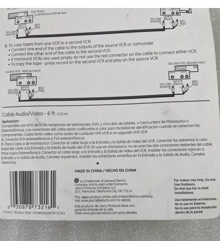 NEW GE 73216 Audio/Video Cable Red/White/Yellow 6FT