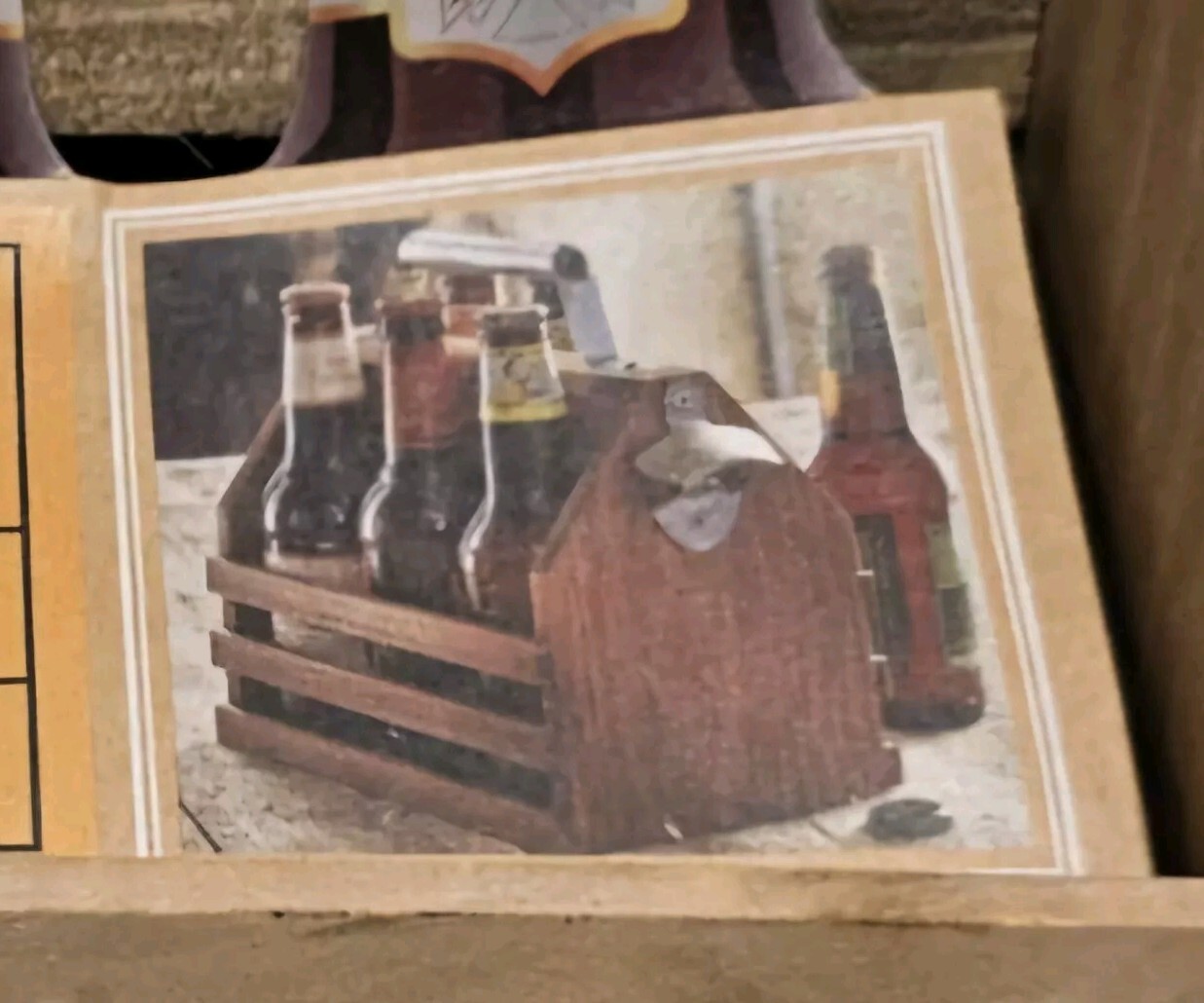 Wooden Beverage Bottle Caddy with Built in Opener Holds Six (6) Pack **NEW**