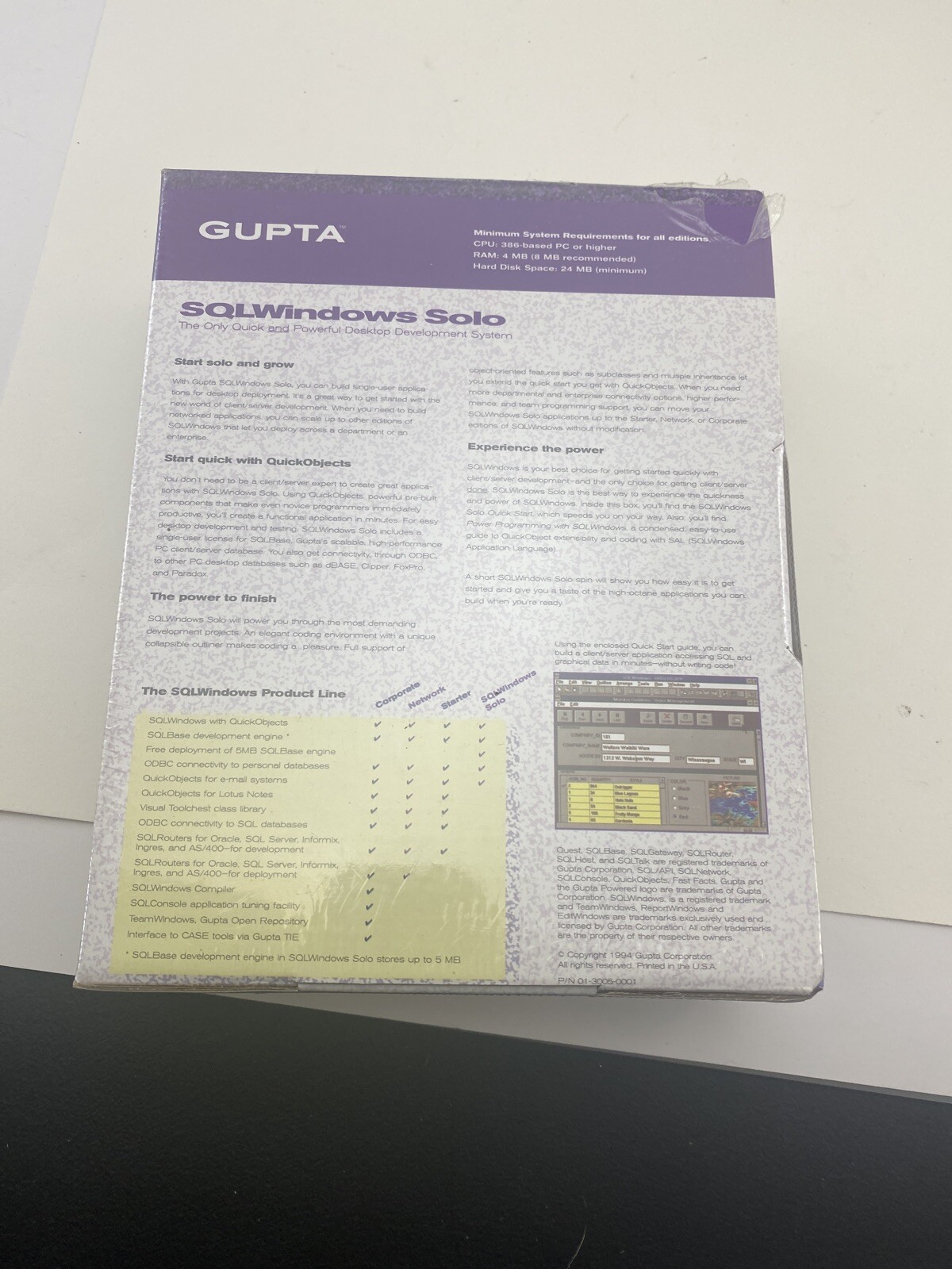 Vintage Computer Software Gupta SQLWindows Solo SQL Windows 5.0 3.5" Disks