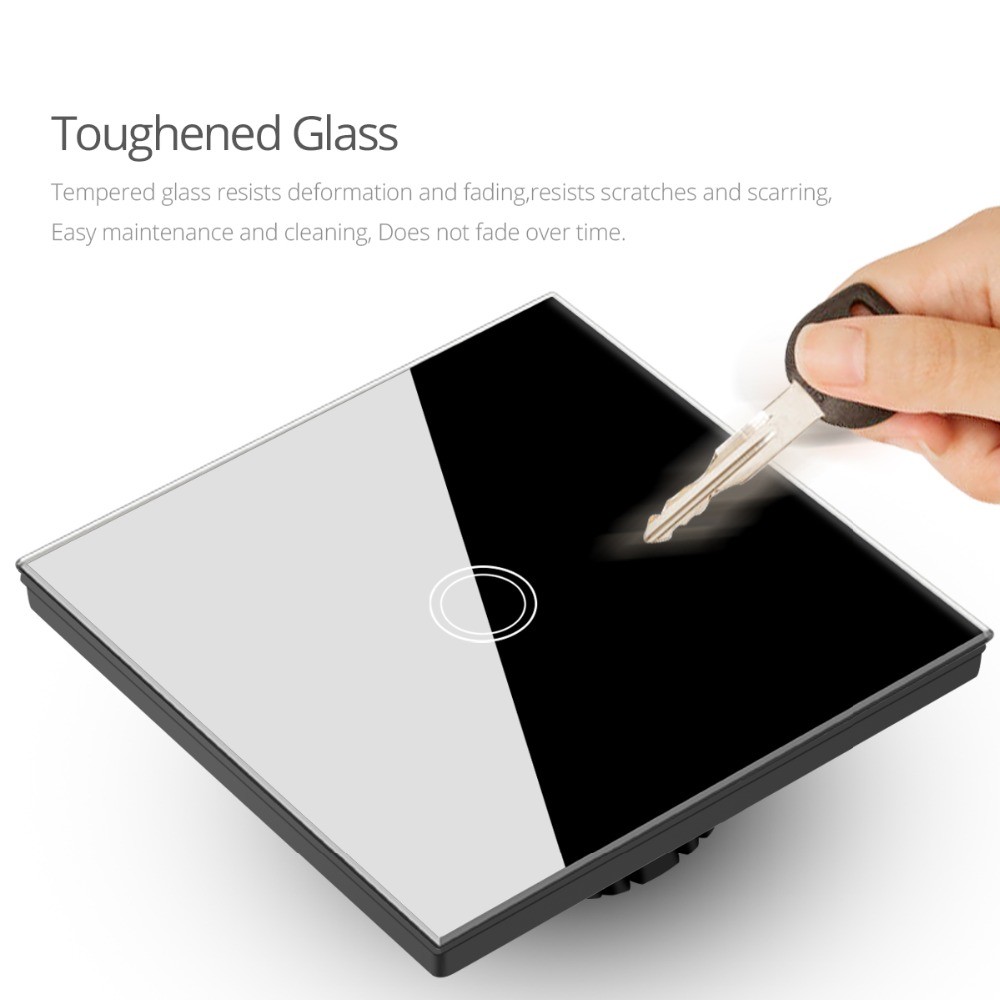 220V EU Glass Panel Wall Socket Touch Switch Wall LED Light Switch 1/2/3 Gang