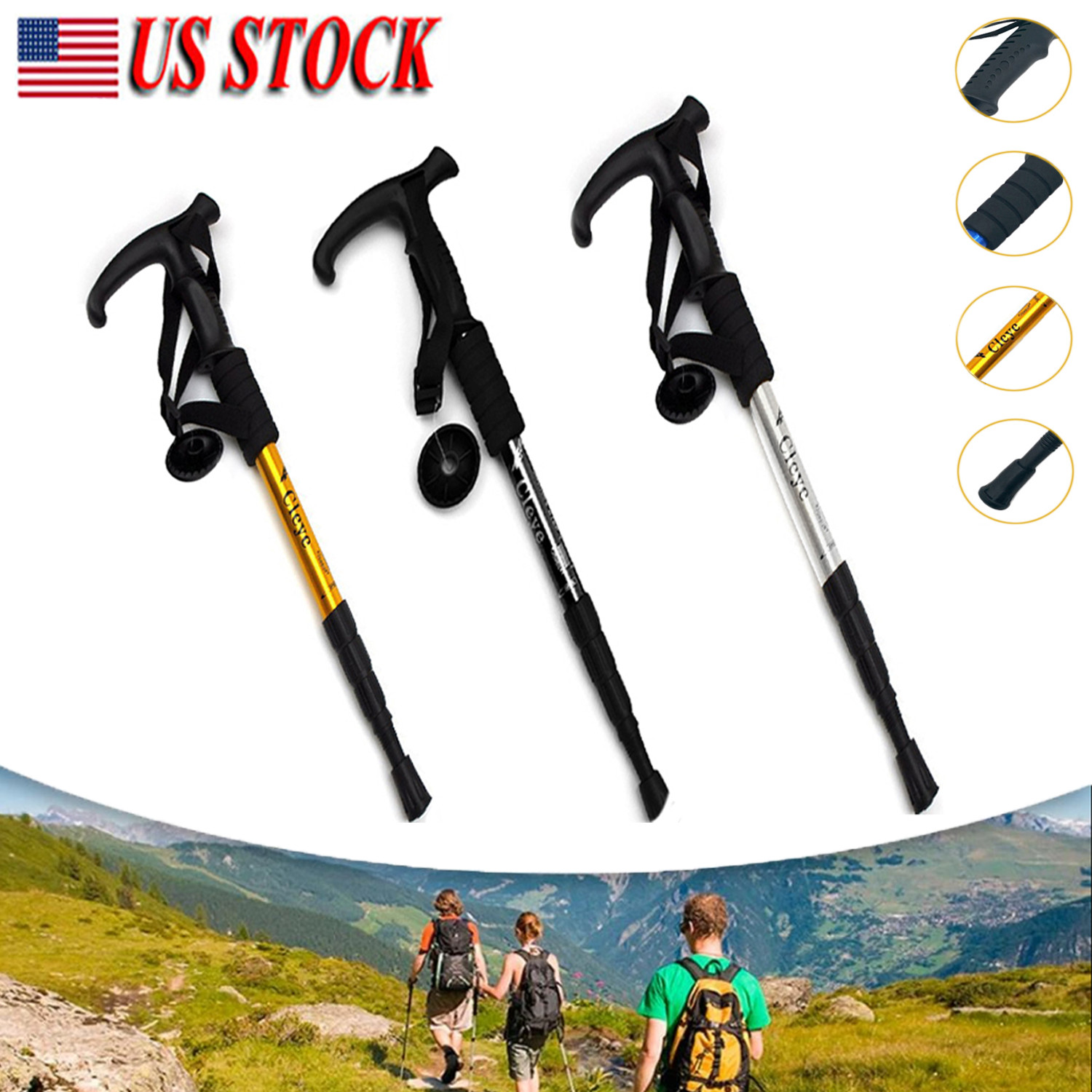 2 Trekking Poles Nordic Walking Sticks Adjustable Anti-shock Hiking Alpenstock