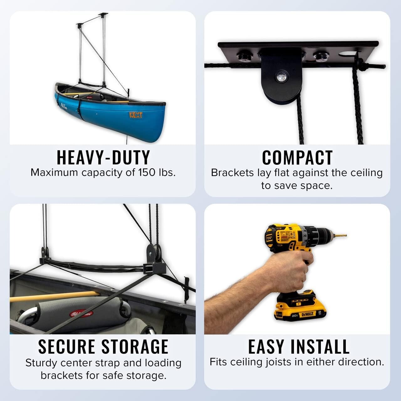 Kayak And Canoe Ceiling Pulley System Garage Mount Storage Hoist Heavy Duty