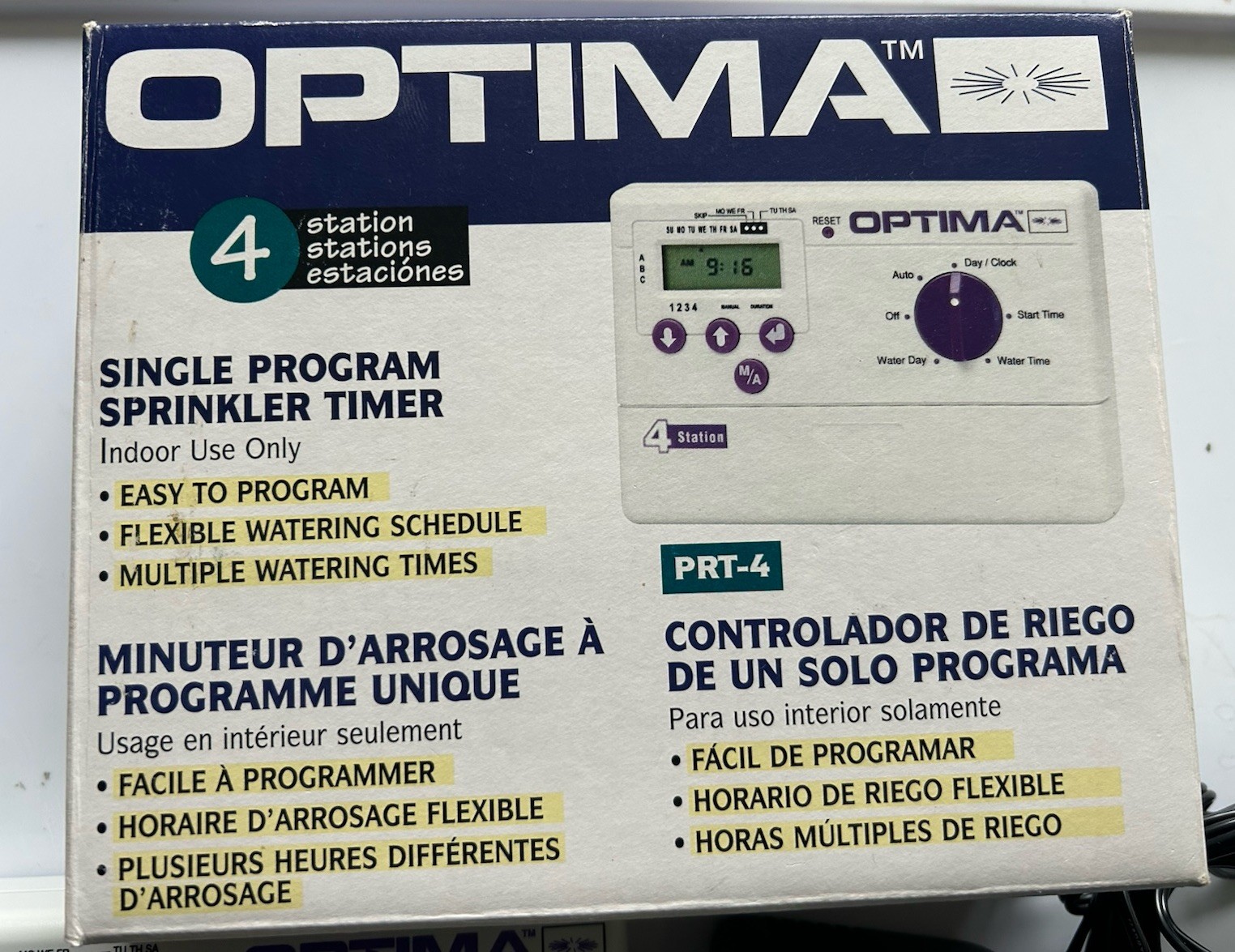 Optima 4 Single Program Sprinkler Timer Garden Watering Controller PRT-4 New