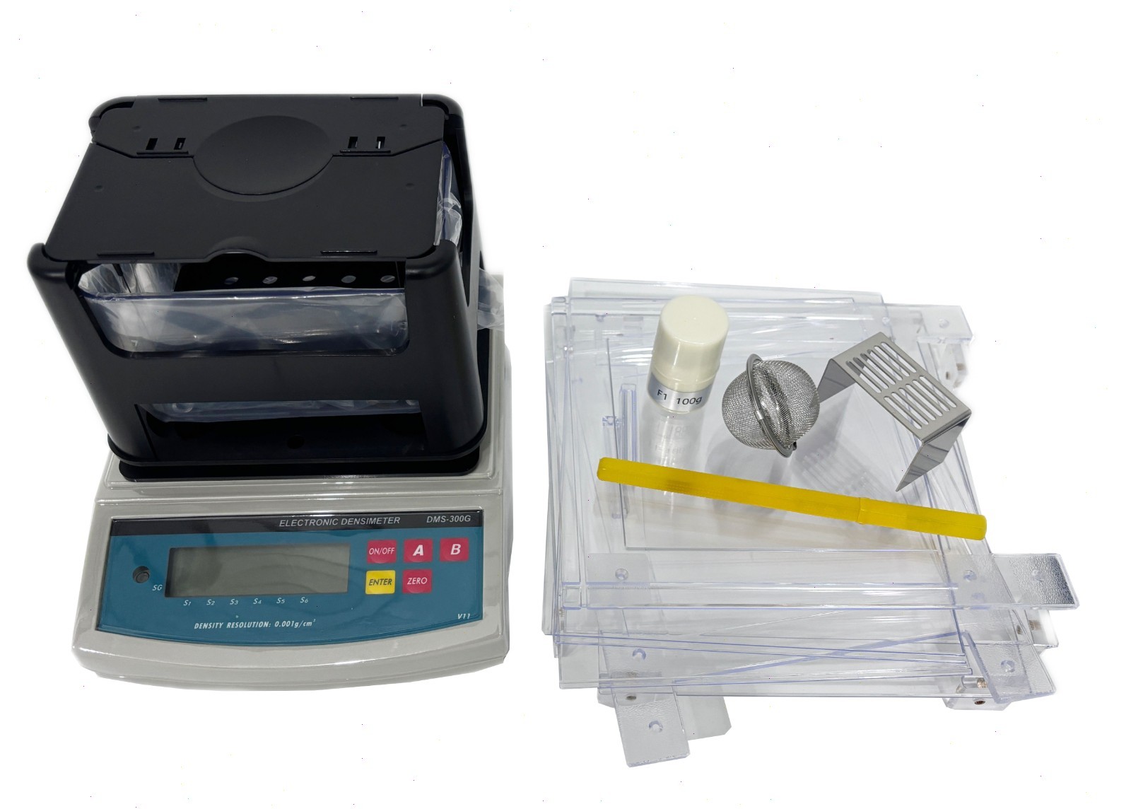 Density Measurement for Solid Materials with Maximum 300g Resolution 0.001g/cm³