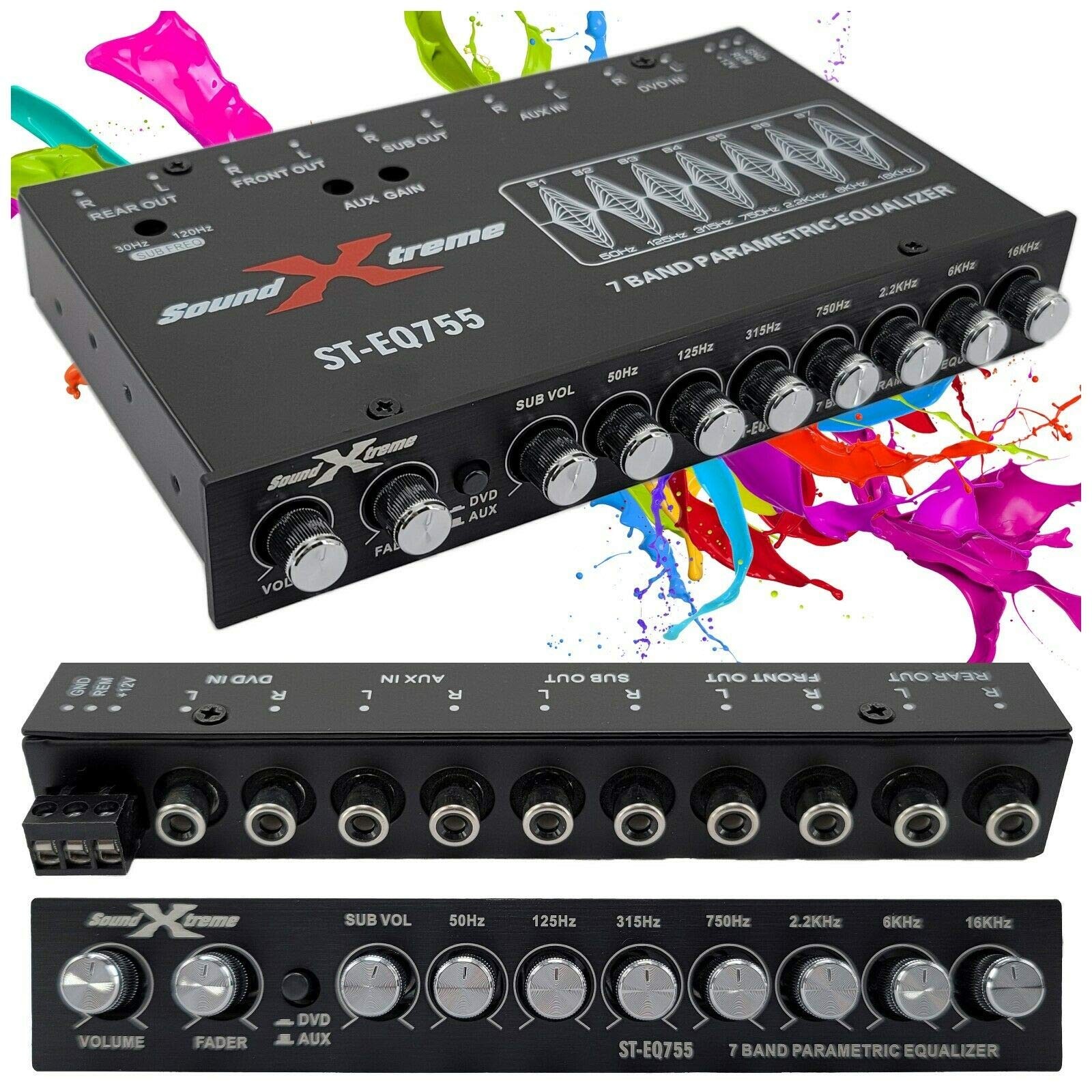 SoundXtreme ST-EQ755 1/2 Din 7 Band Car Audio Parametric Equalizer EQ with Fr...
