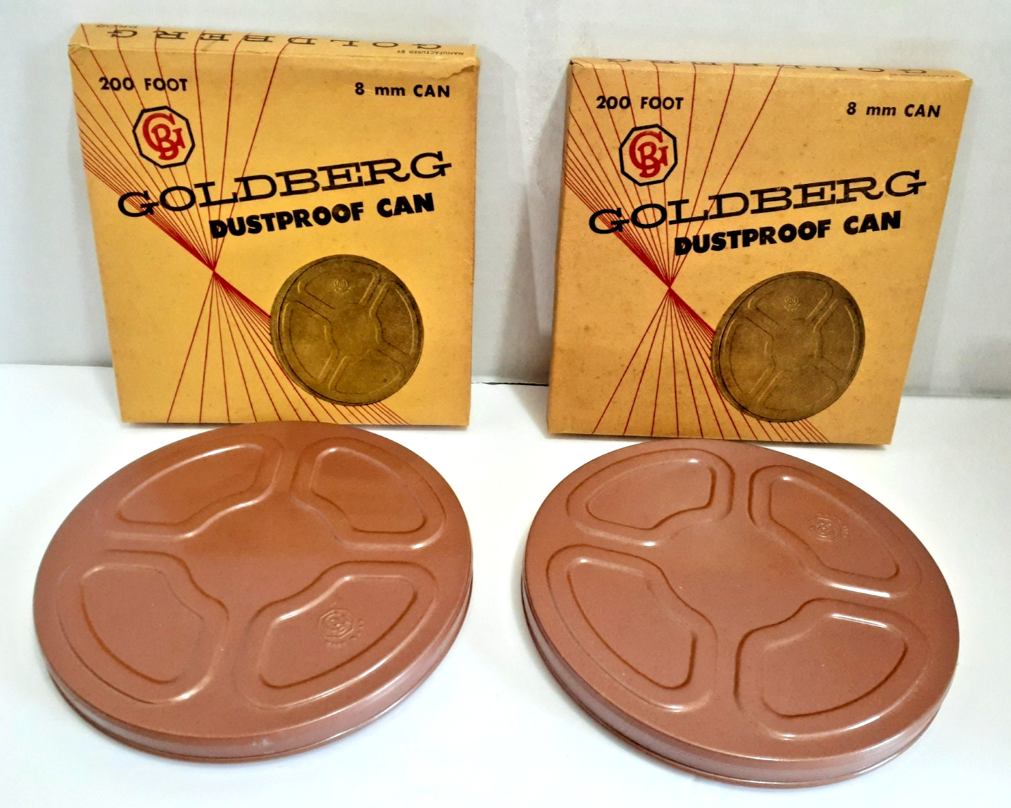 Vintage Goldberg Dust proof Cans~ For 200 ft. 8mm Film ~ Set Of 2  Made in USA